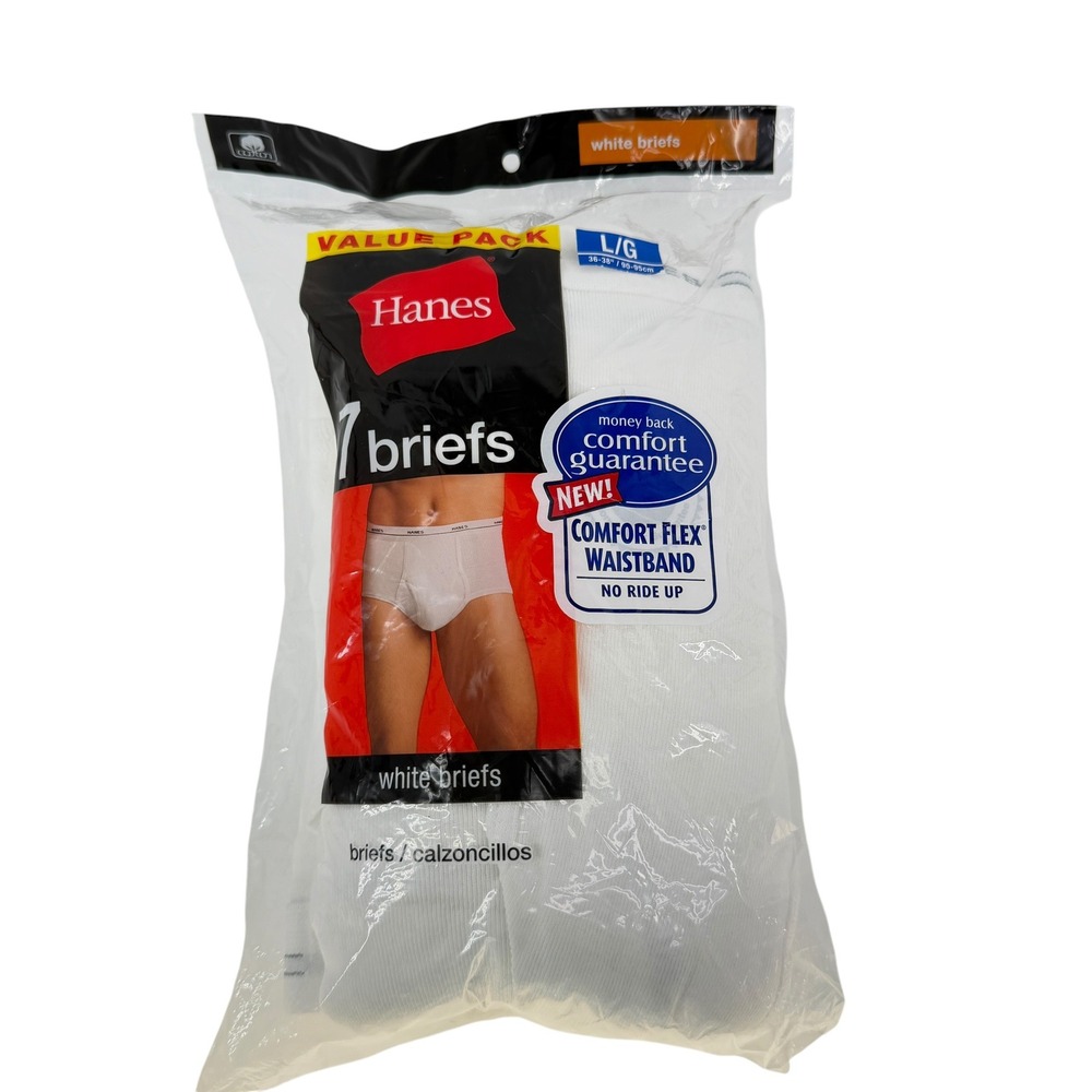 Hanes Alpha Briefs Mens 2008 L White Cotton Comfort Flex Waistband 7-Pack NOS